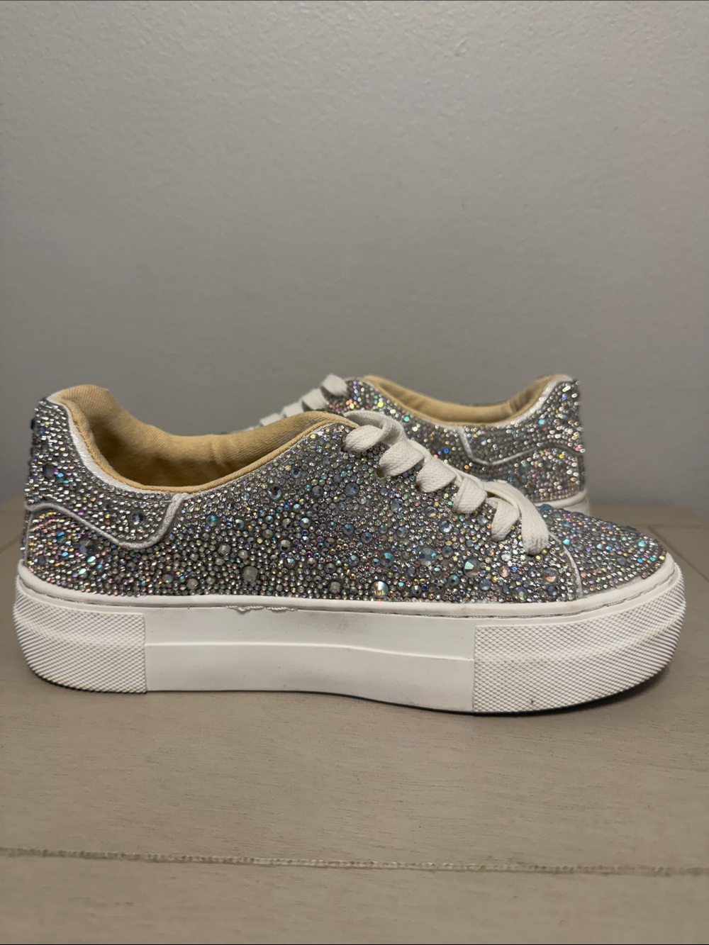 Betsey Johnson Sidny Rhinestone Platform Sneakers Silver Glitter Sparkle Shoes 5 - Picture 7 of 11